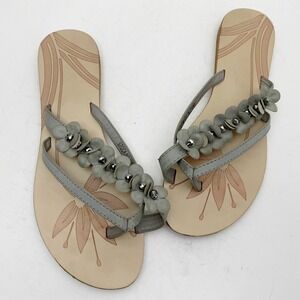 Duck Head Gray Leather Floral Embellished Flat‎ Sandals Flip Flops Women Size 9M
